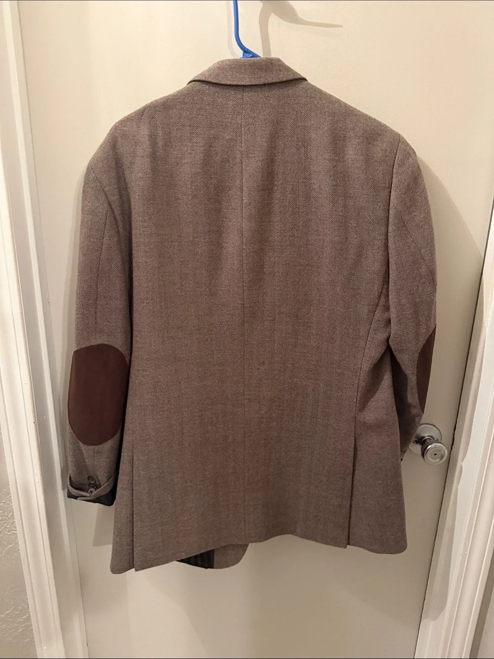 Men's Brown Herringbone Sport Coat with Elbow Patches
